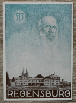 AK Regensburg / 1930er Jahre / Jahn Turnhalle / RT Halle / Regensburger Turnerschaft / Künstlerkarte von G. Hufnagel